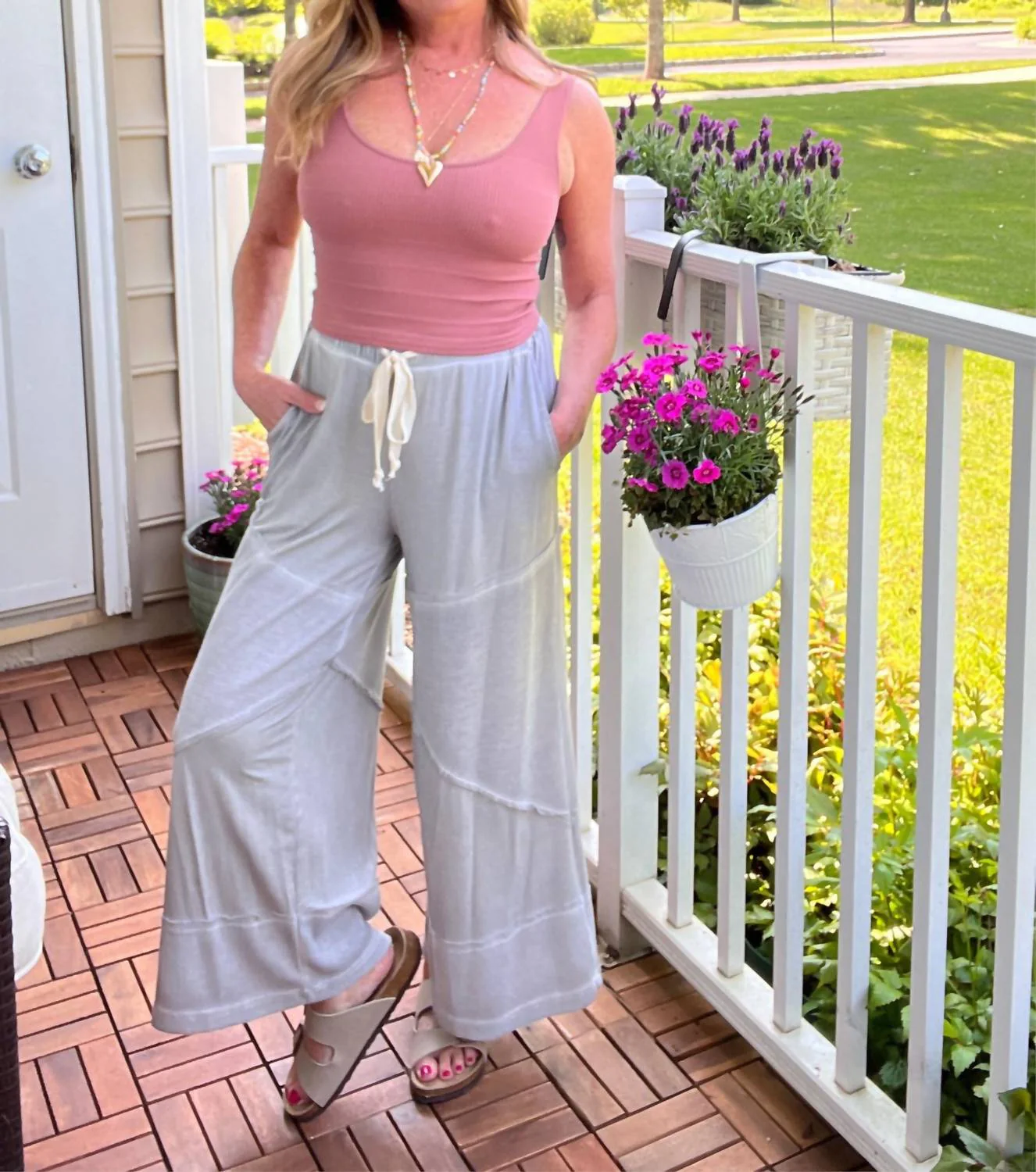 Contrast Knit Culottes In Dove Gray