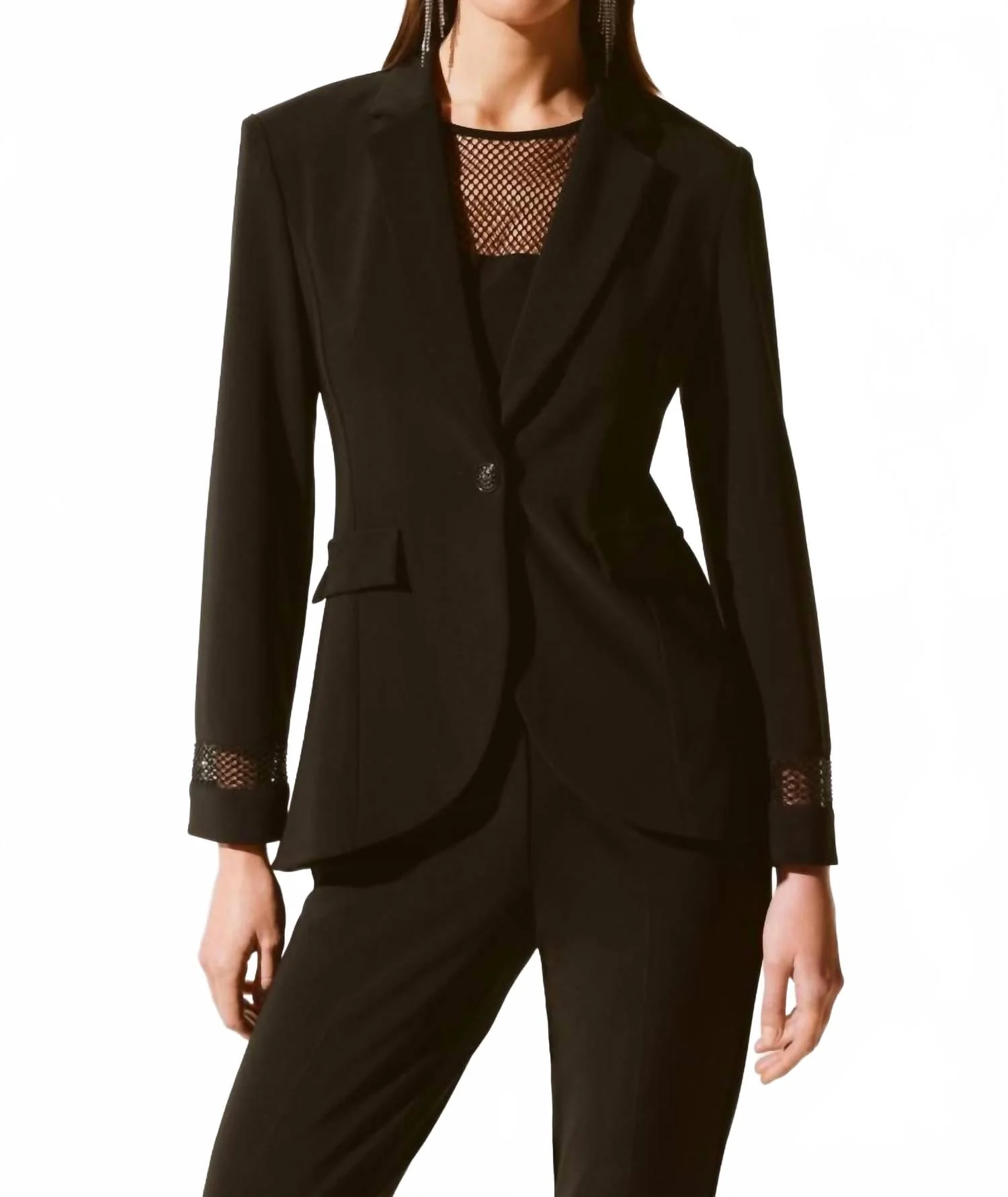 Embellished Mesh Insert Blazer In Black