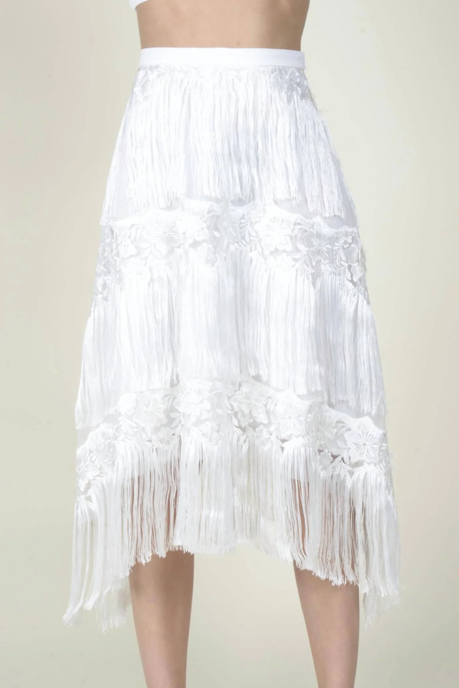 Quin Fringe Midi Skirt In Meringue