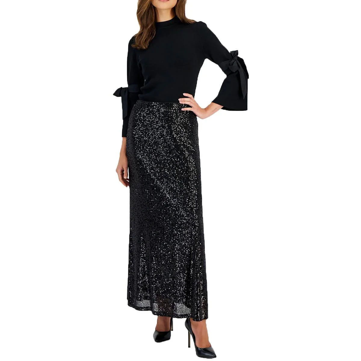 Womens Sequined Polyester A-Line Skirt