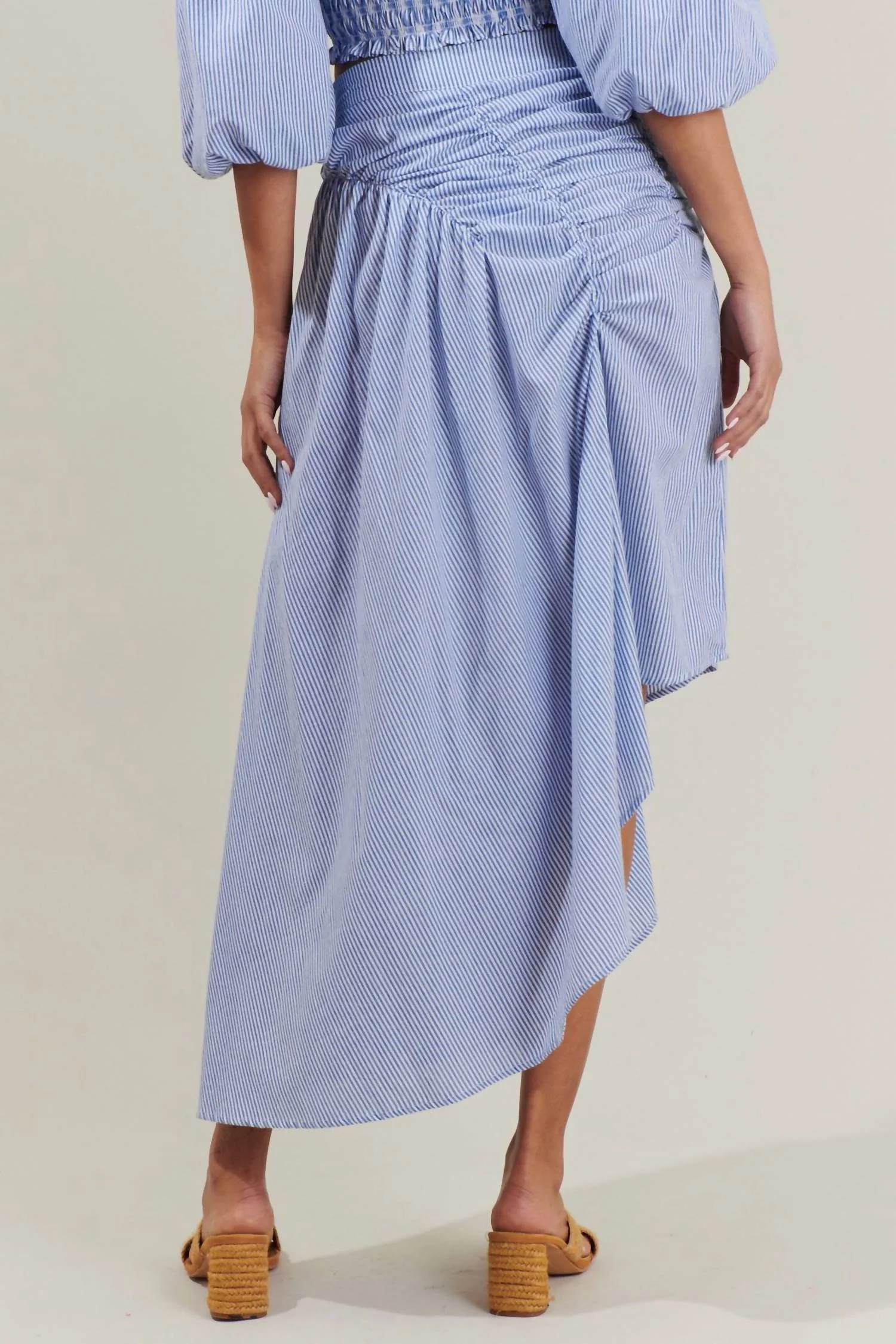 Sammy Striped Belen Ruched Midi Skirt In Blue