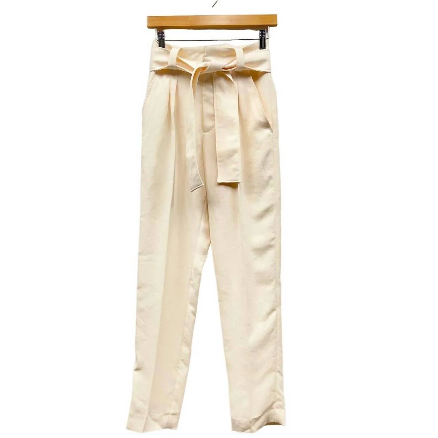 Tied Waist Pleated Front Tiago Pants In Off White