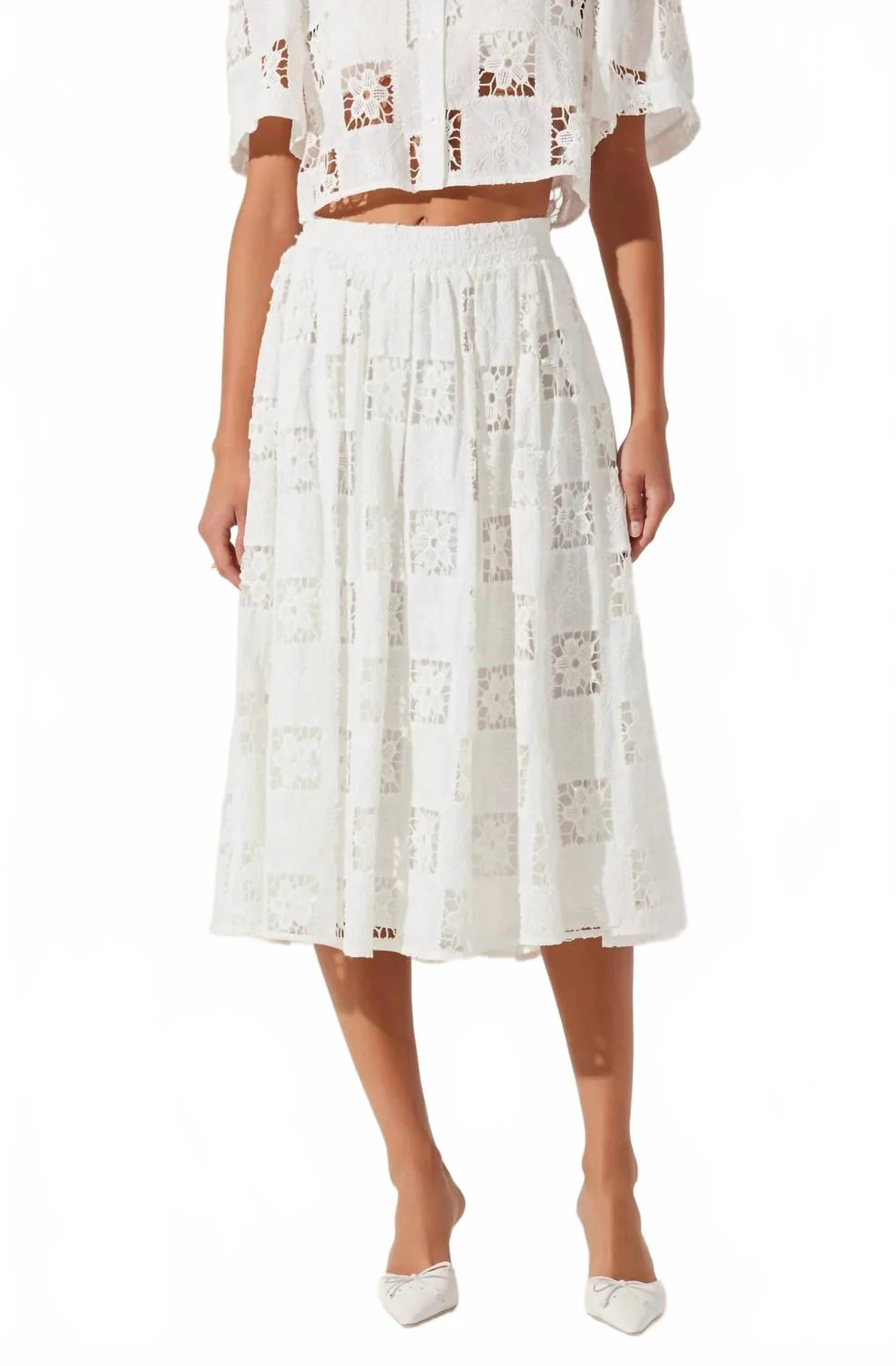 Andolina White Laced Midi Skirt In Bleach White