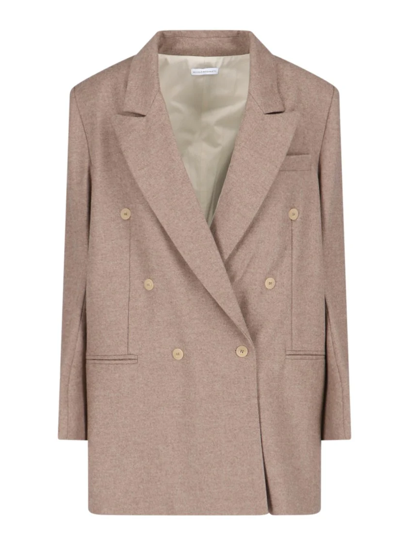 Double-Breasted Blazer In Beige Virgin Wool