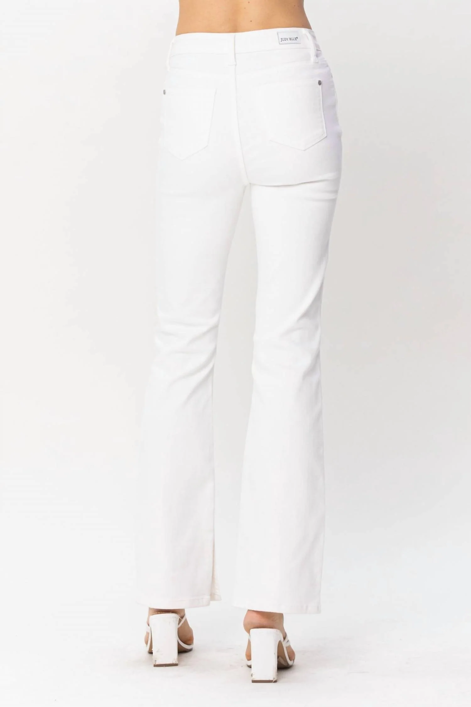 Mid-Rise Denim Hem Slit Bootcut Jean In Pure White