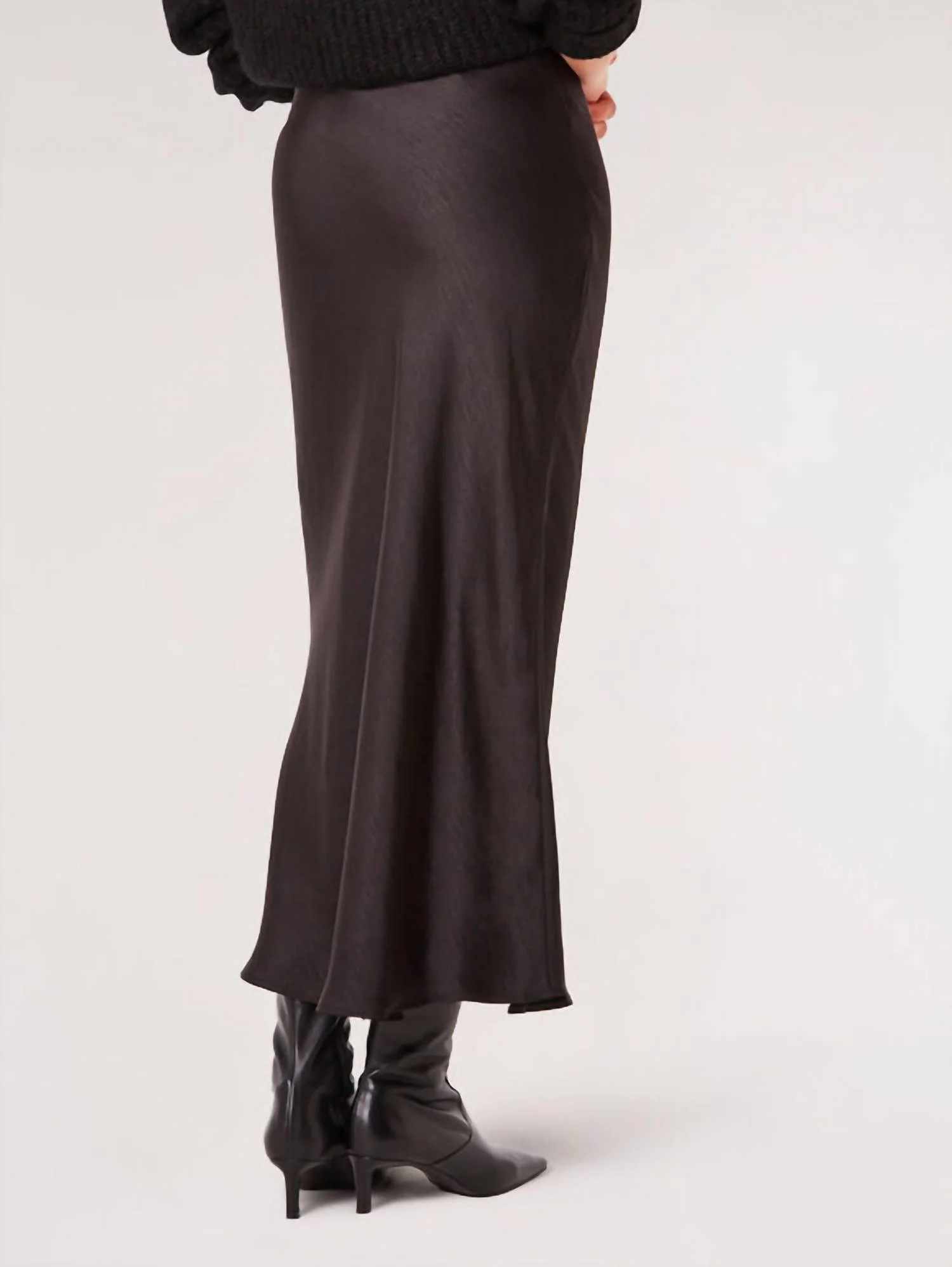 Satin Bias Cut Maxi Skirt In Black