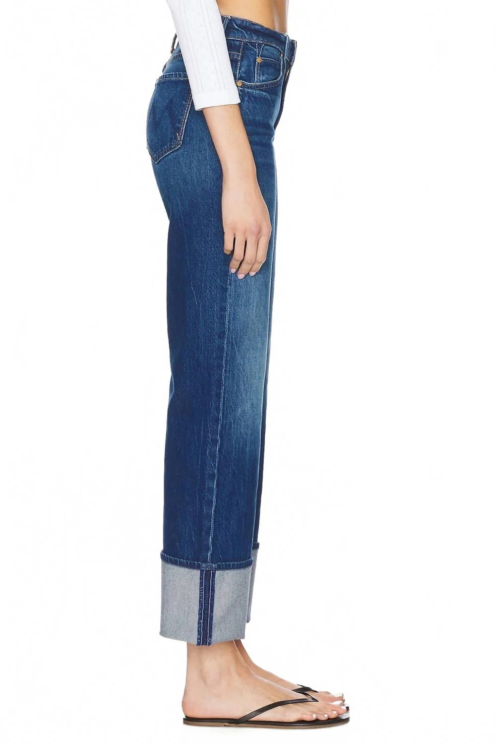 Checkerboard Duster Flood Cuff Jeans In Blue