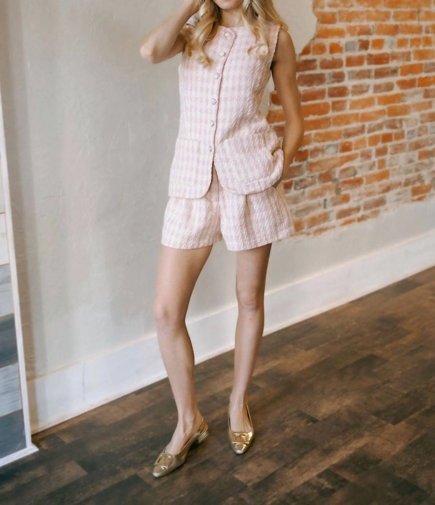 Tweed Shorts Set In Pink