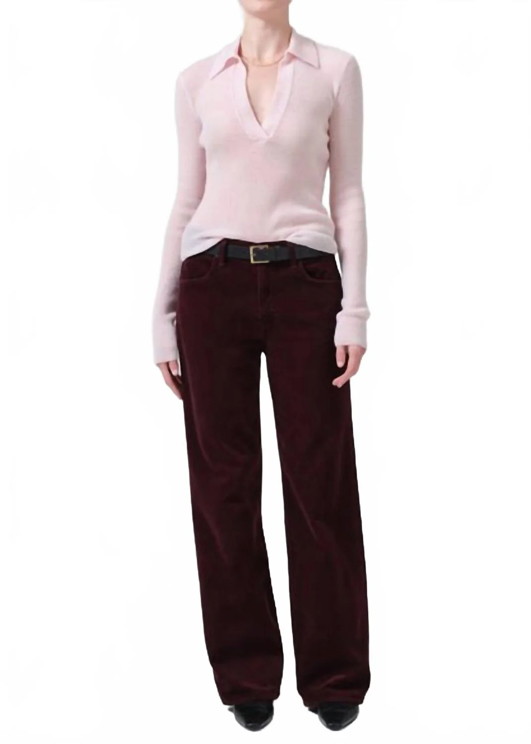 Annina High Rise Wide Leg Corduroy Trouser In Bordeaux