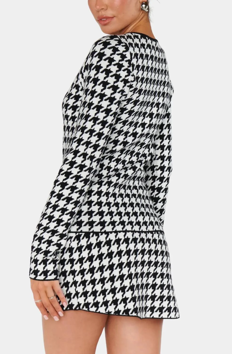 Tippi Houndstooth Knit Skirt In Black/white