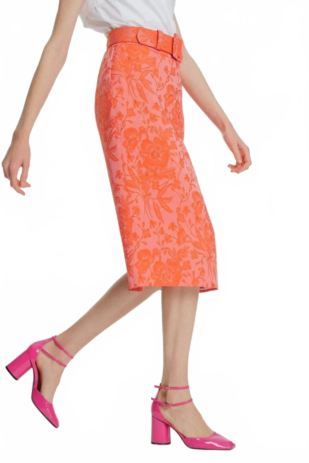 Patterned Pencil Skirt In Orange