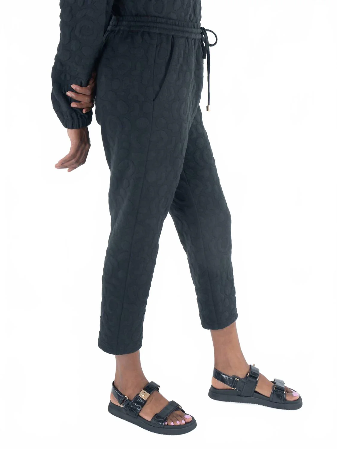 Joy Drawstring Waistband Jogger Pants In Jet Black Cheetah