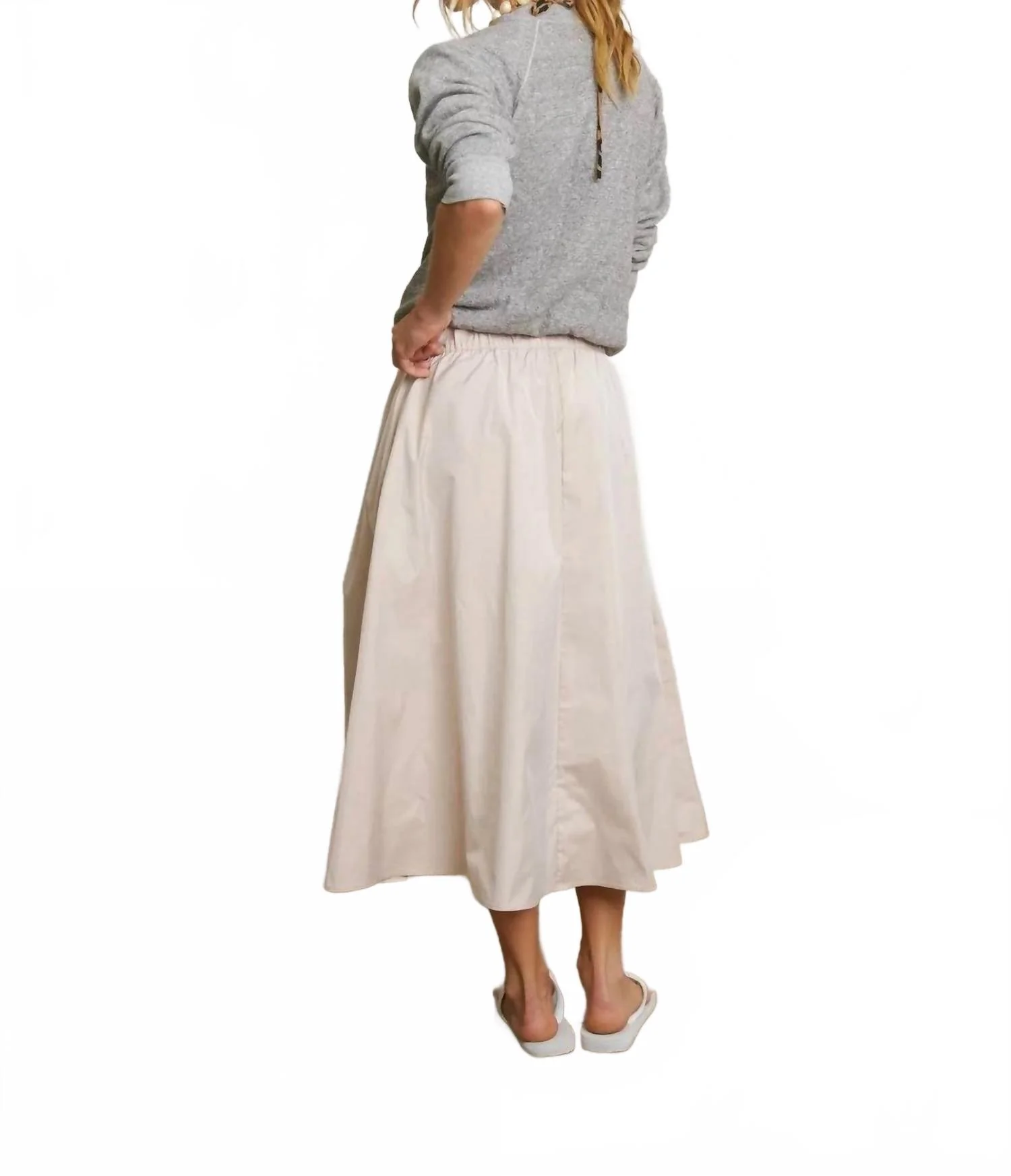 Le Taffeta Midi Skirt In Nude Pink