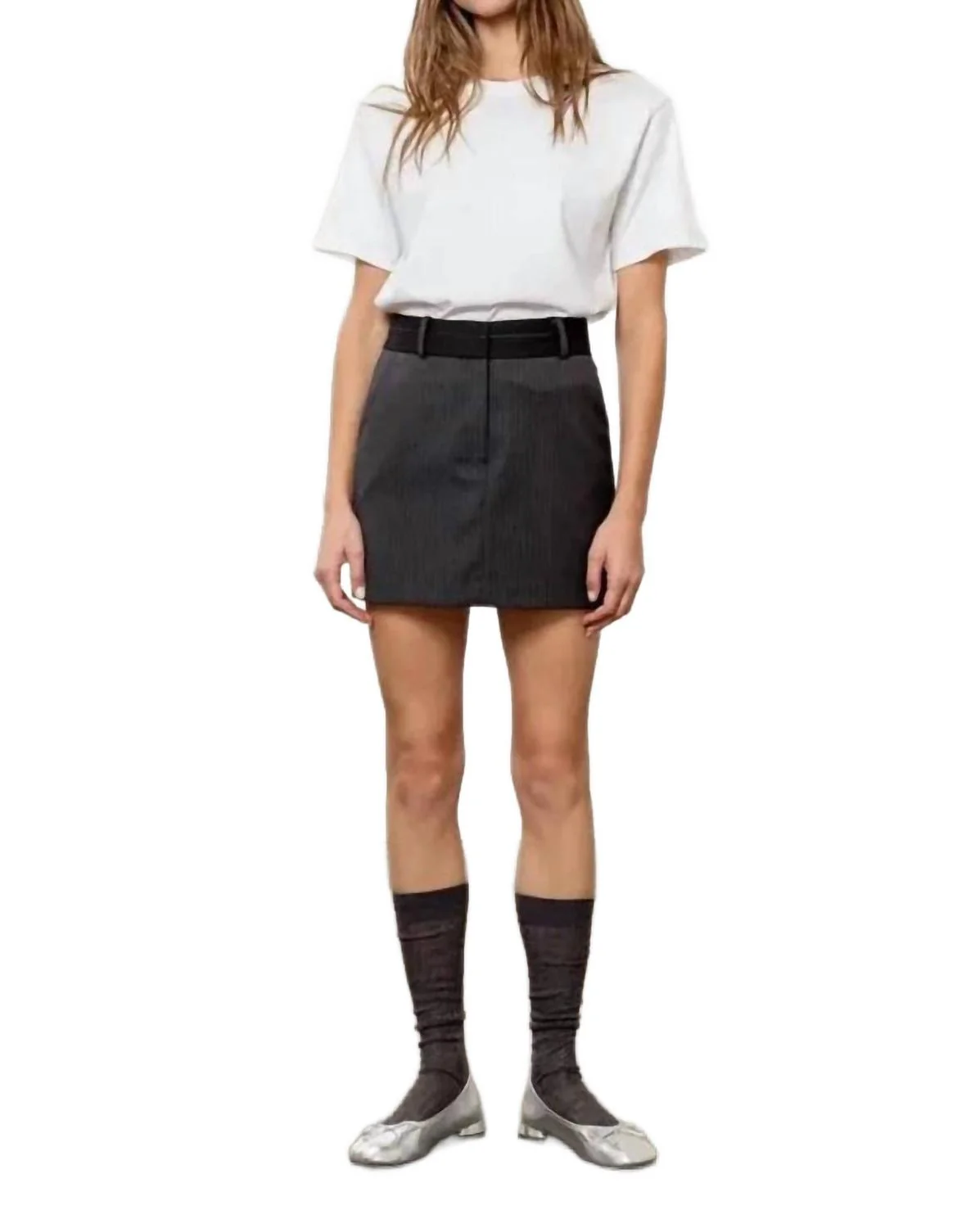 Charcoal Stripe Mini Skirt In Charcaol