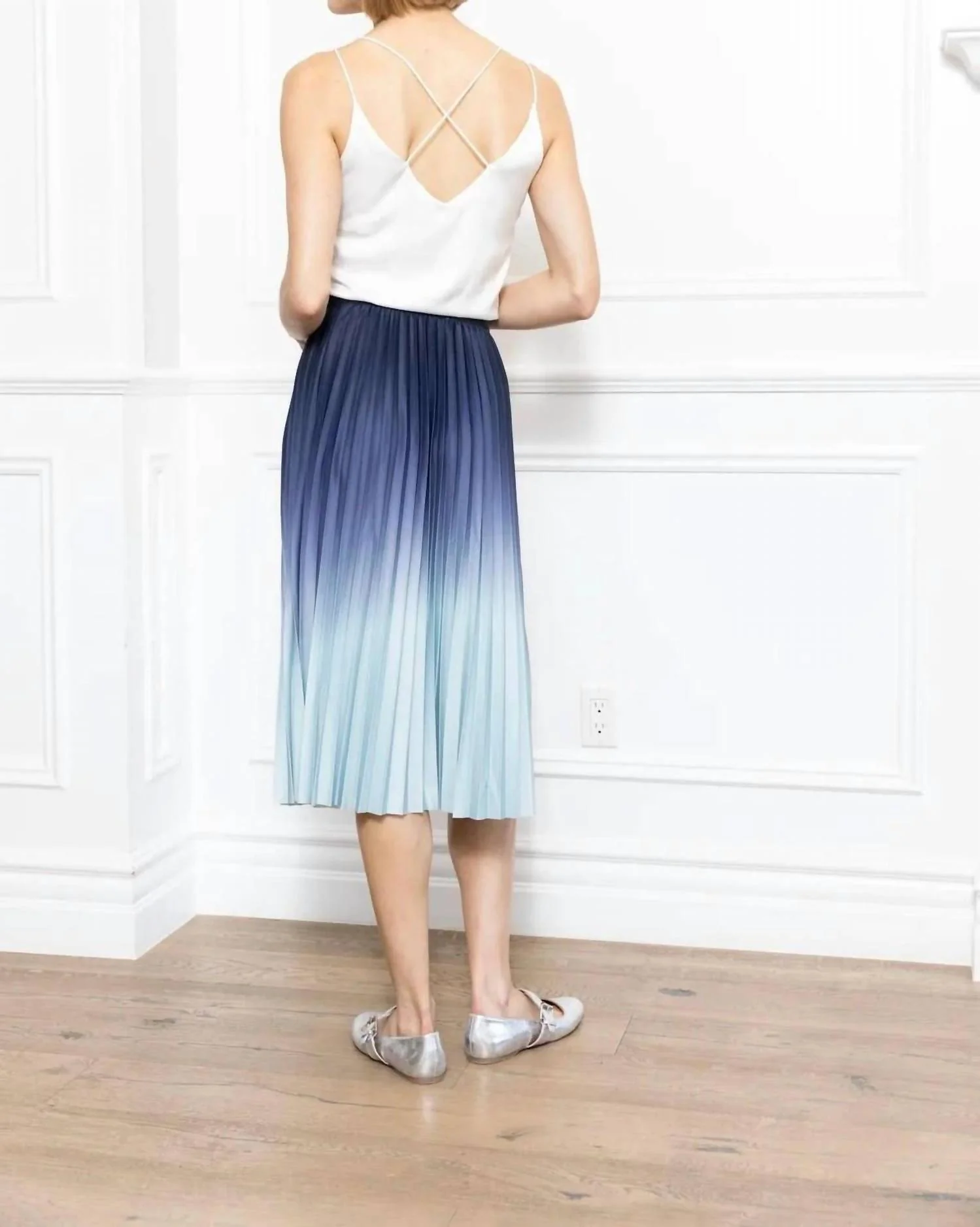 Dip Dye Midi Skirt In Blue Combo