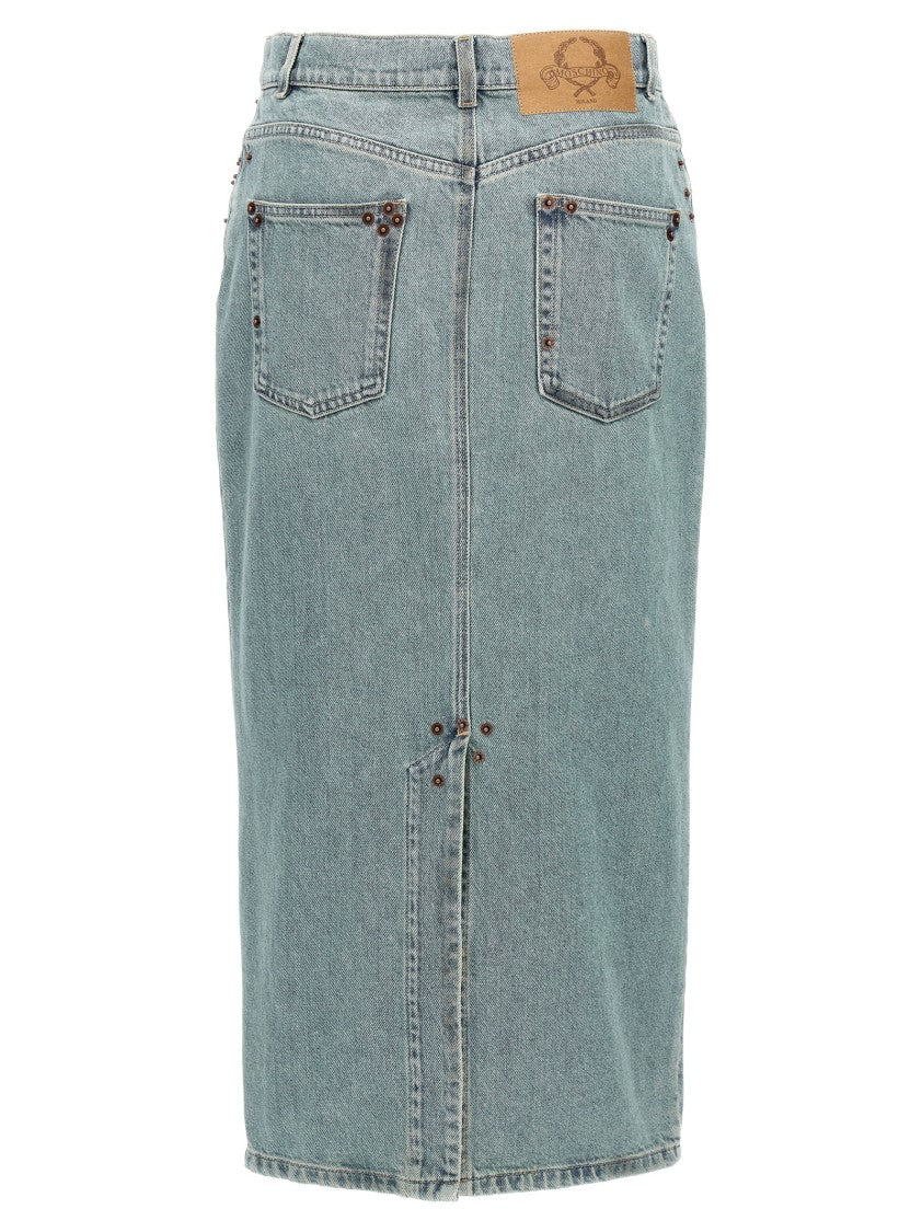 Rivets Denim Skirt With All-Over Metal Details