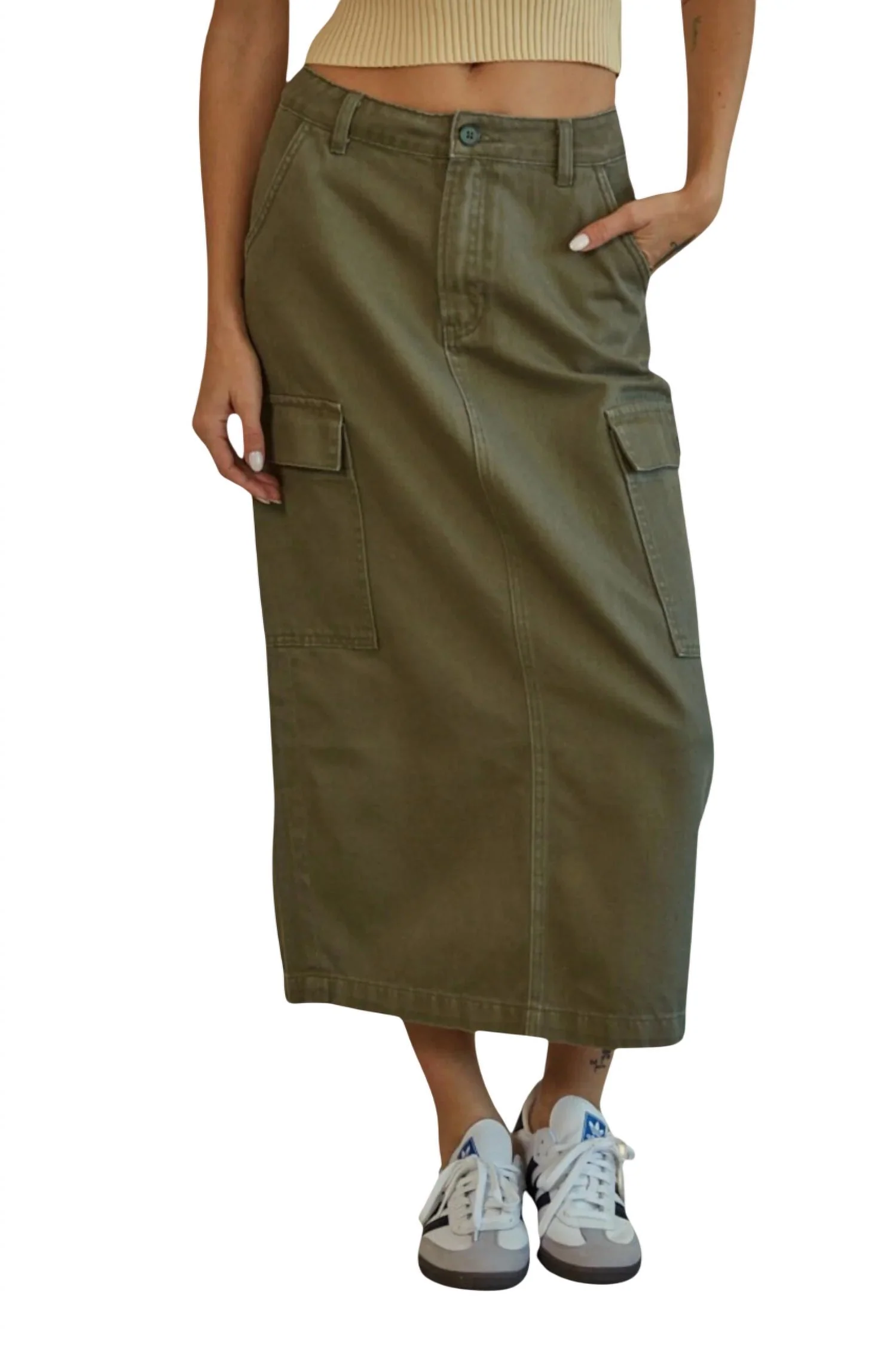Cargo Midi Skirt In Olive