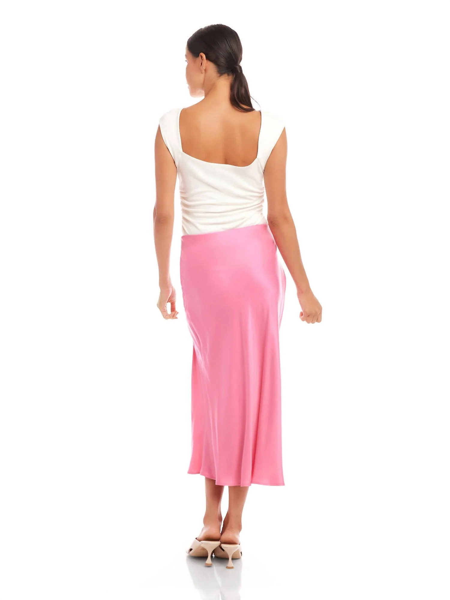 Fiona Shirred Midi Skirt In Pink