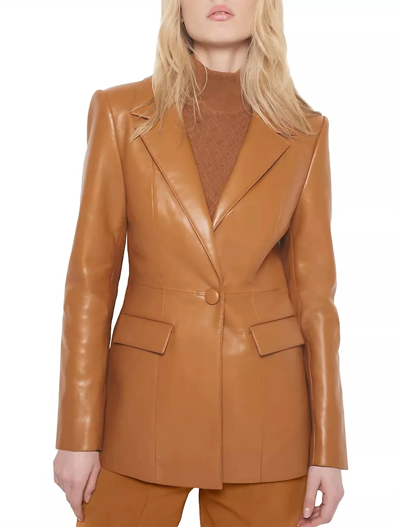 Finn Recycled Leather Blazer In Luggage