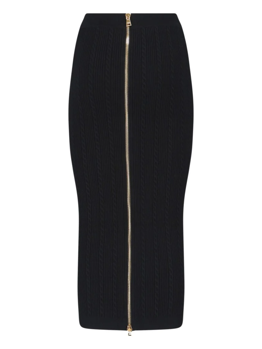 Ribbed Black Midi Skirt