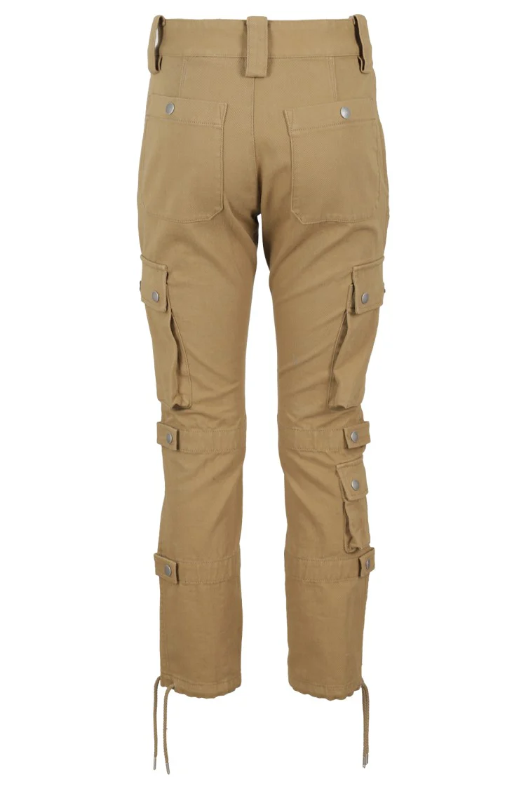 Elodie Bronze Cotton Trousers With Utility-Inspired Design