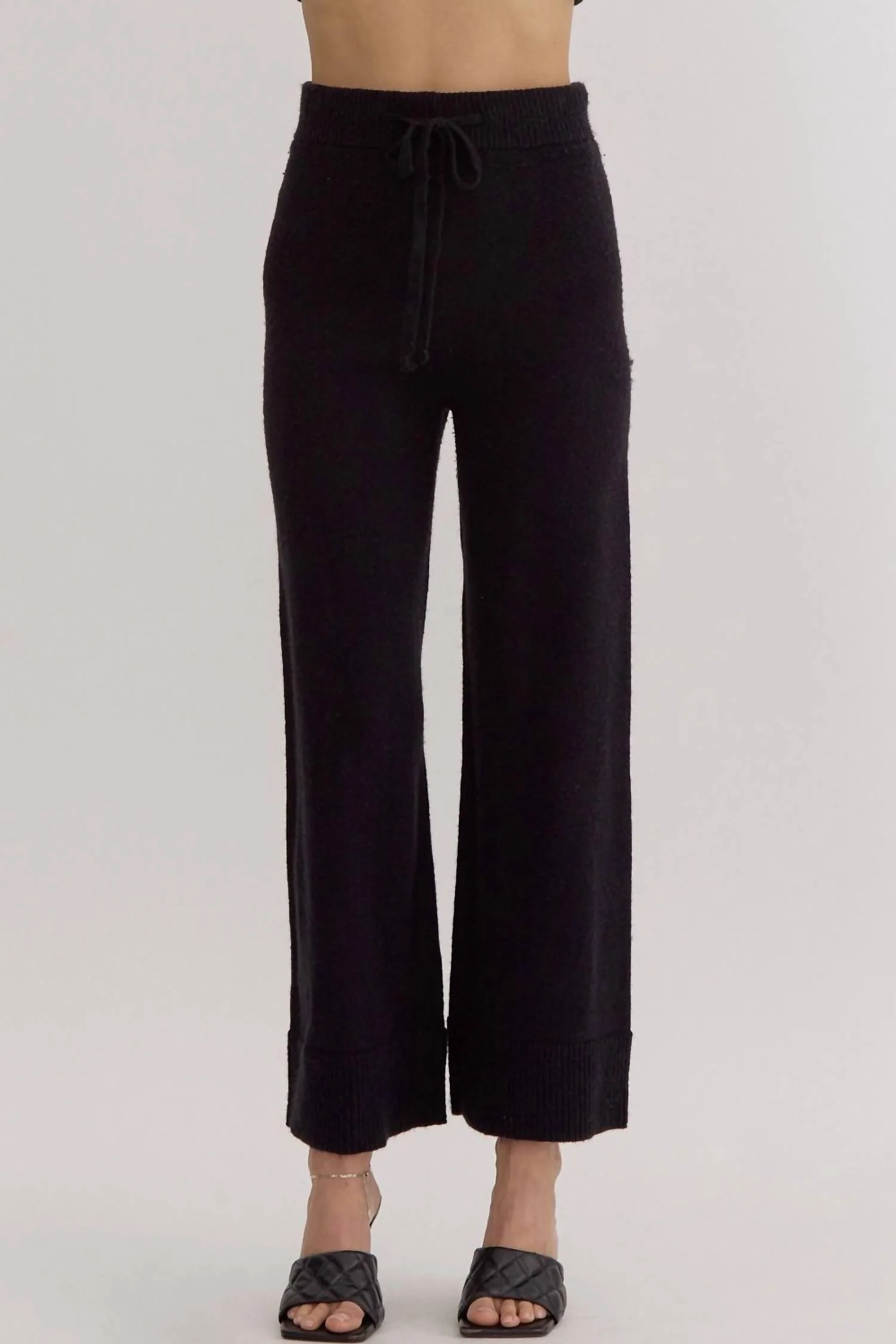 Knit Drawstring Pants In Black