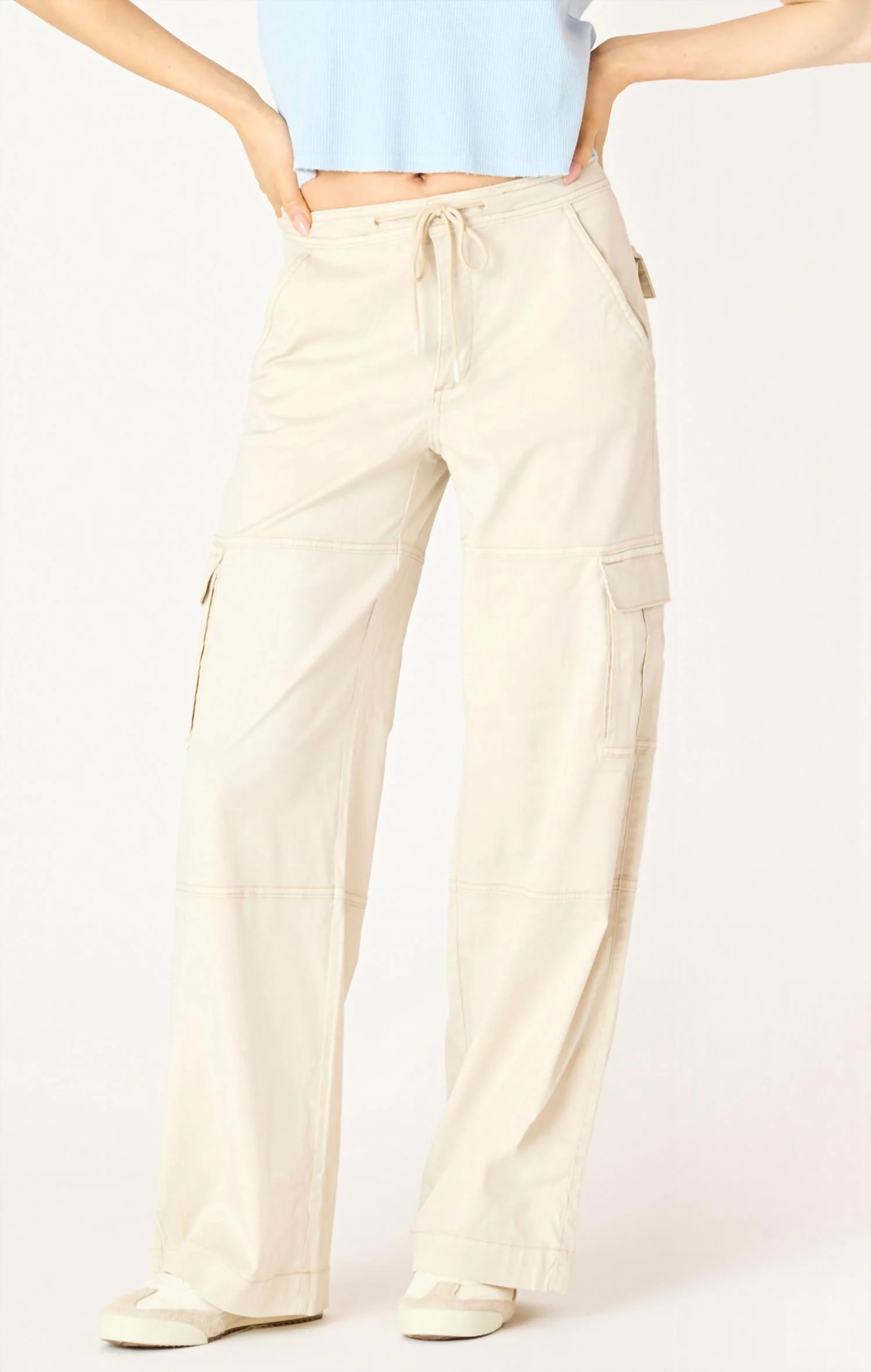Cargo Wide Leg Pant In Khaki Cream Beige