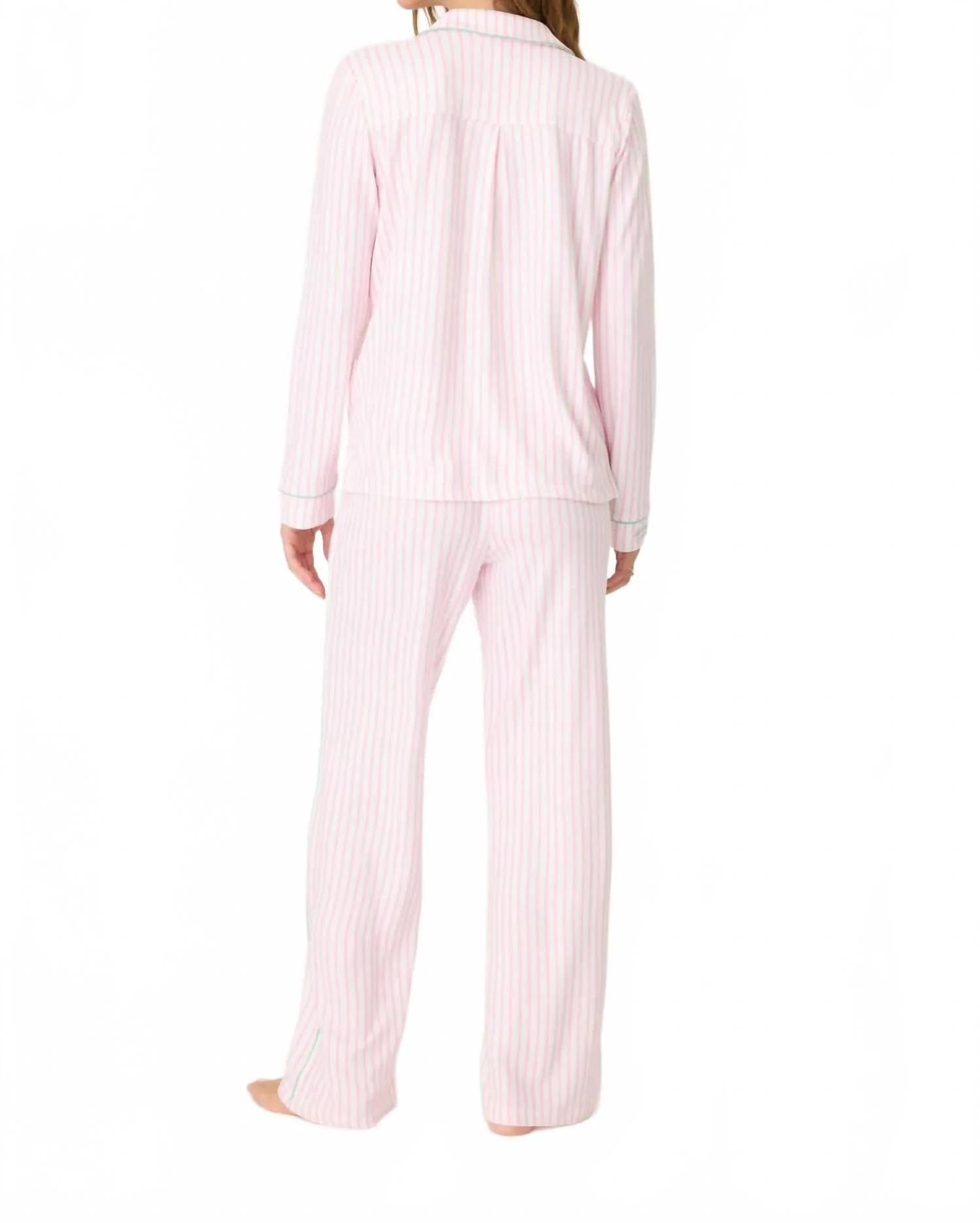 Happiest On The Court Pickleball Striped Pajama Set In Ivory/ Pink