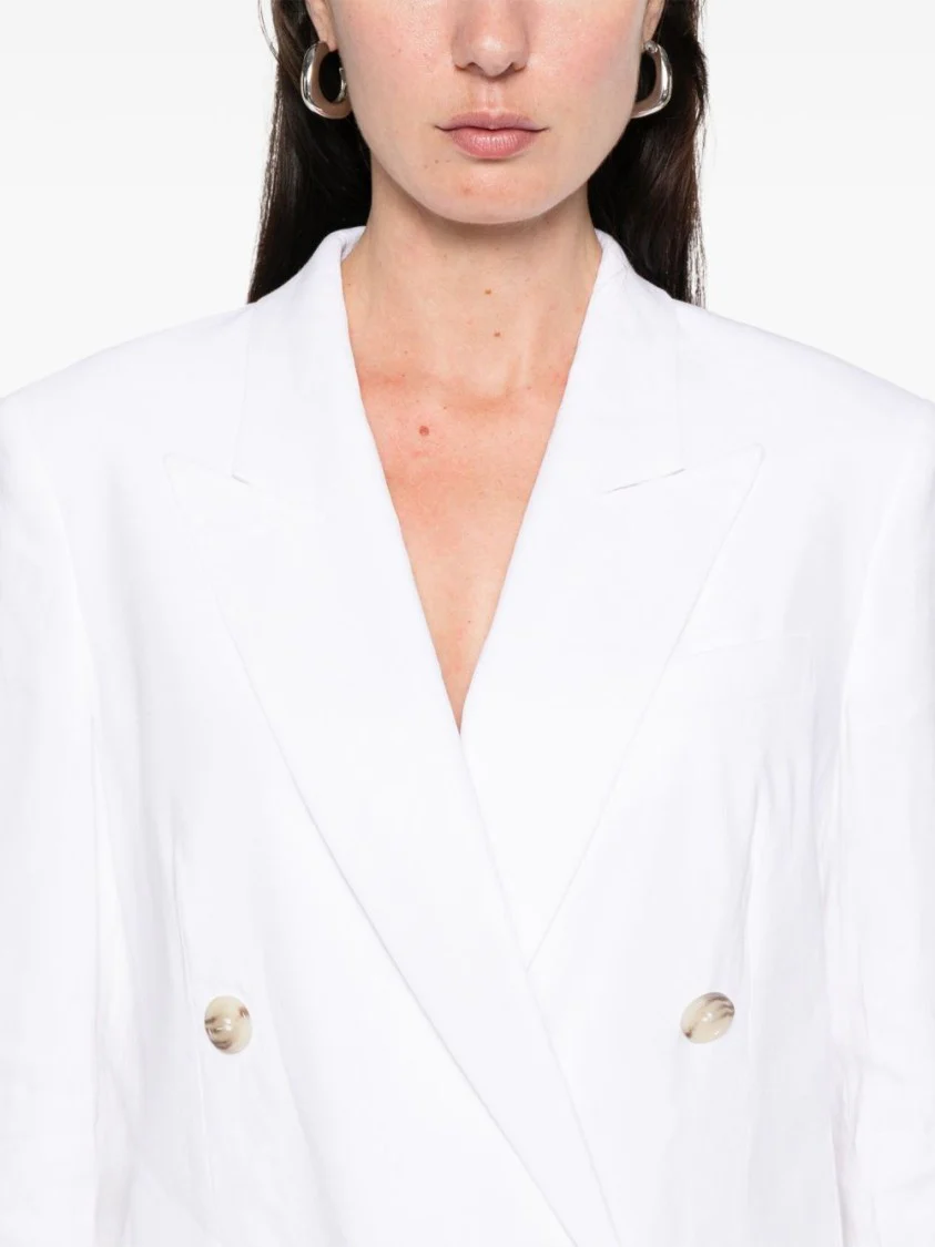 Double-Breasted Linen Blazer With Structured Shoulders