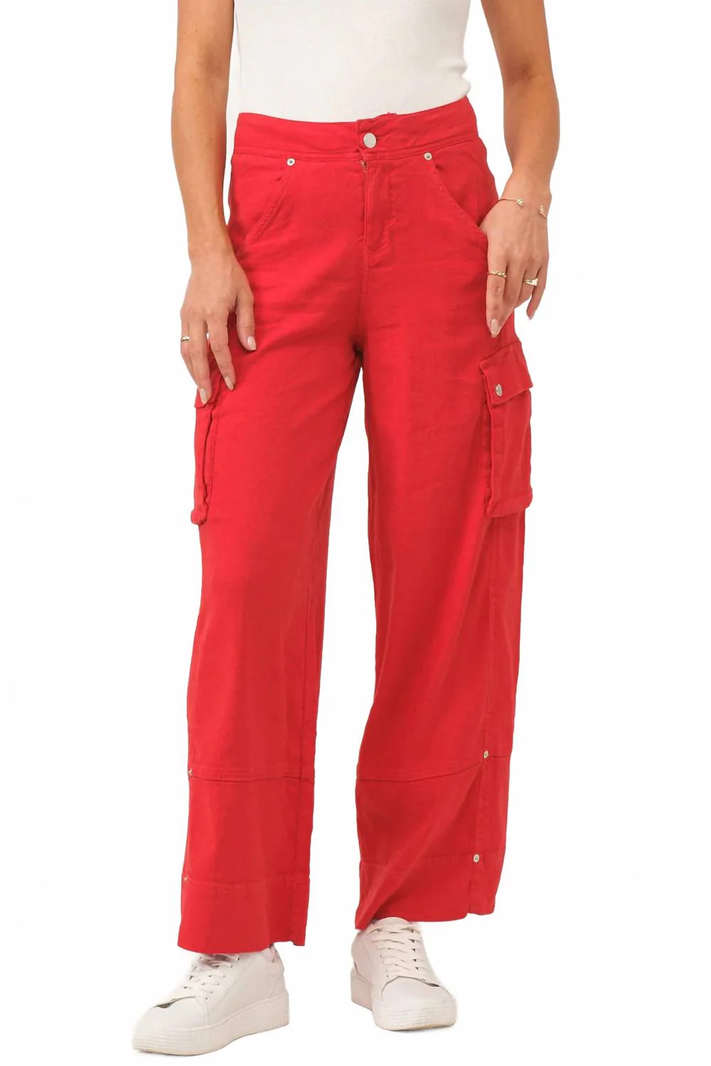 Marvey Super High Rise Ankle Wide Leg Pants In Firetruck Red