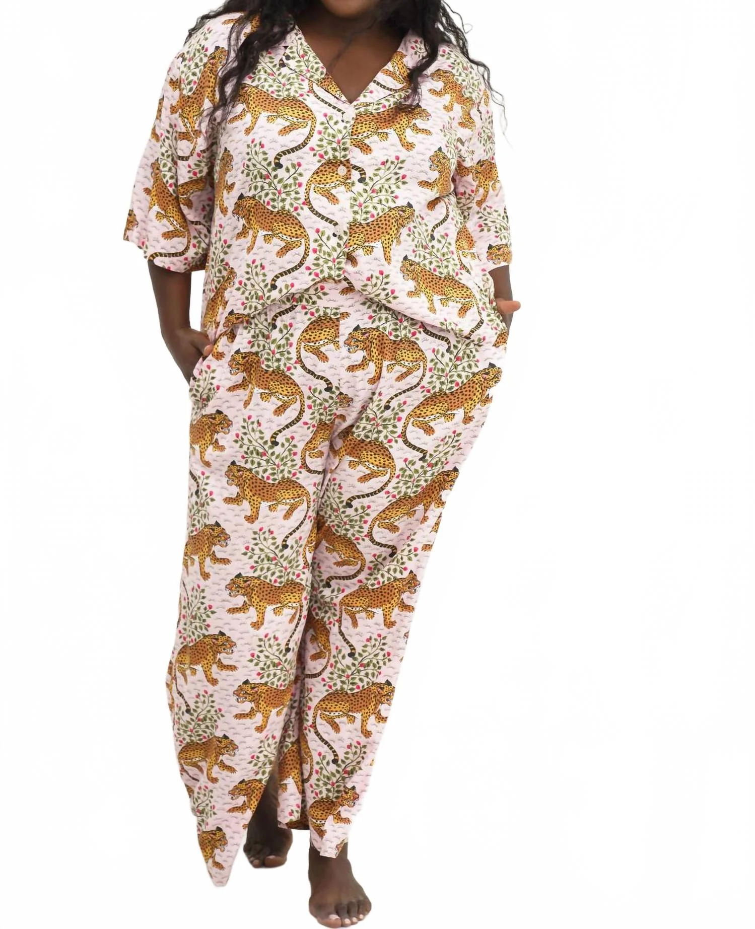 Bagheera Long Pajamaj Set - Plus Size In Blush Leopard