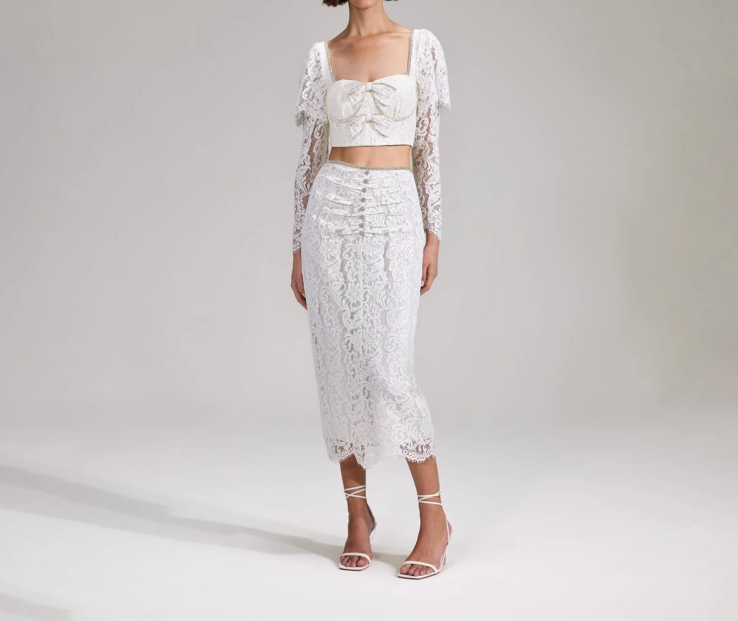 Cord Lace Midi Skirt In Cream