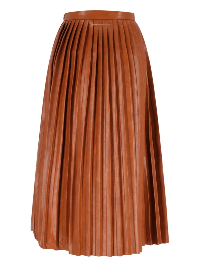 Pleated Midi Skirt – Brown