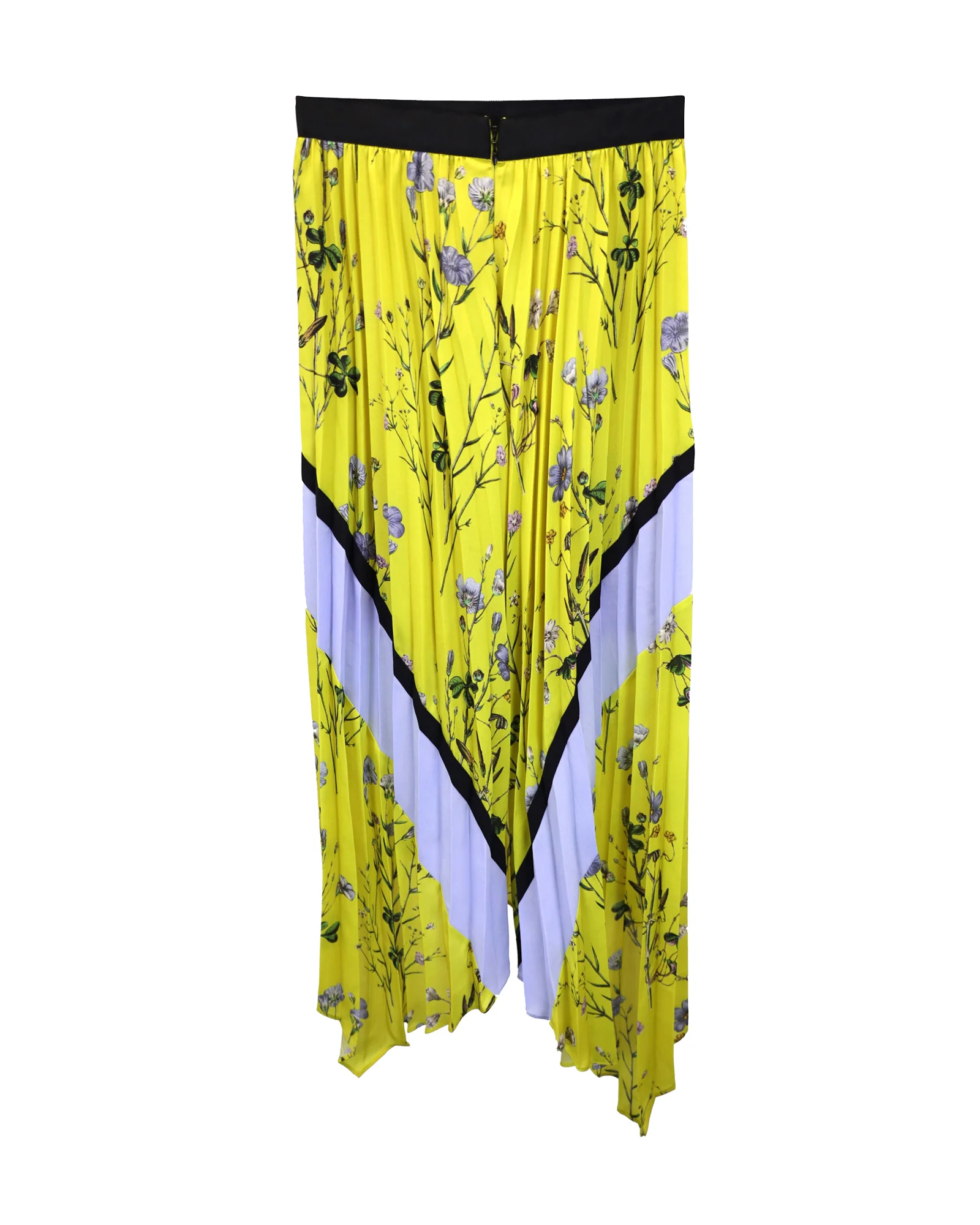 Self-Portrait Asymmetric Pleated Printed Crepe De Chine Midi Skirt In Yellow Polyester
