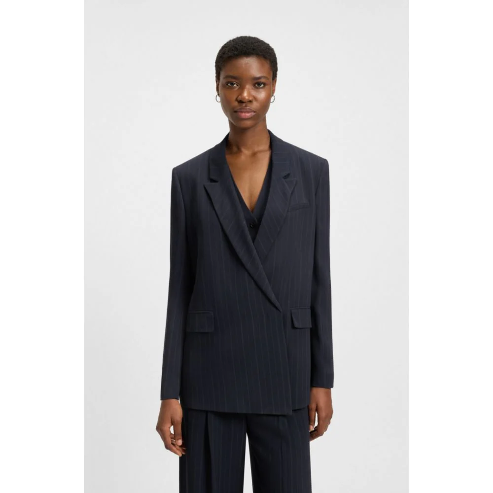 Relaxed-fit pinstripe blazer with concealed closure