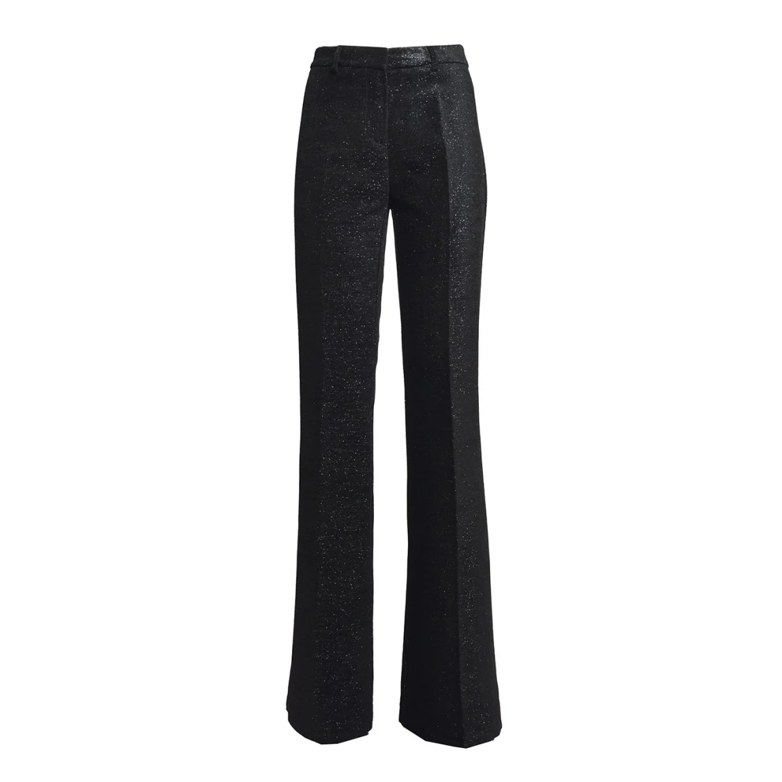 Black Viscose Flared Trousers With Lamé Thread