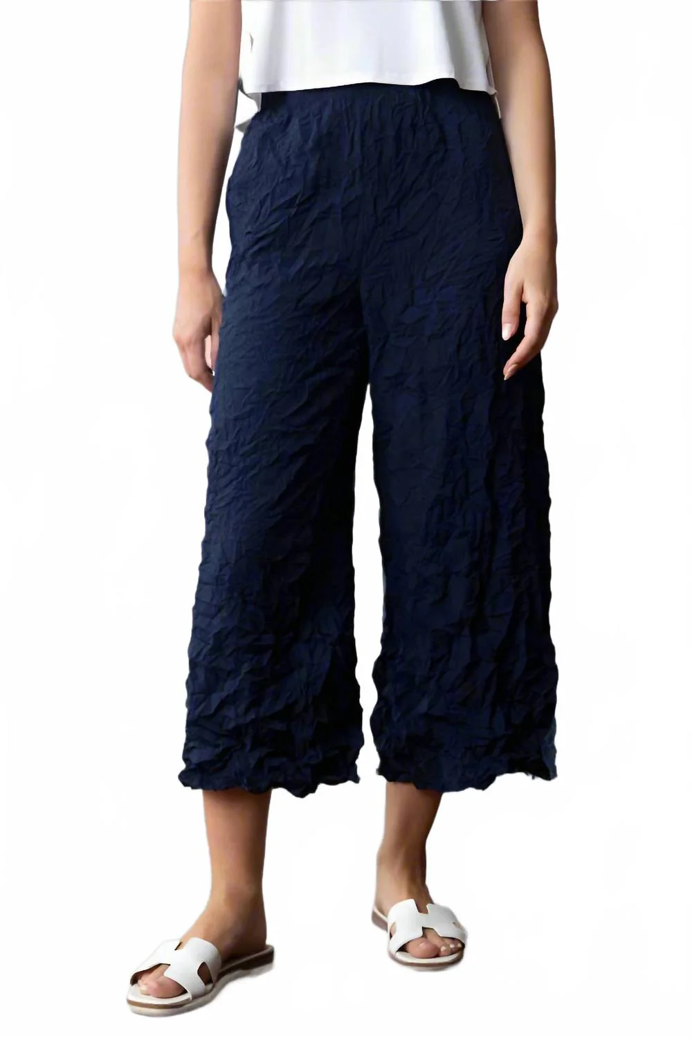 Crinkle Crepe Crop Pant In Navy