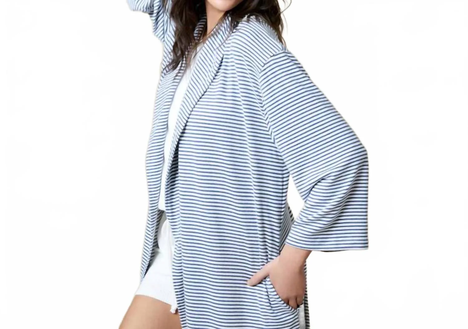 Dream Shawl Collar Robe In Indigo / White