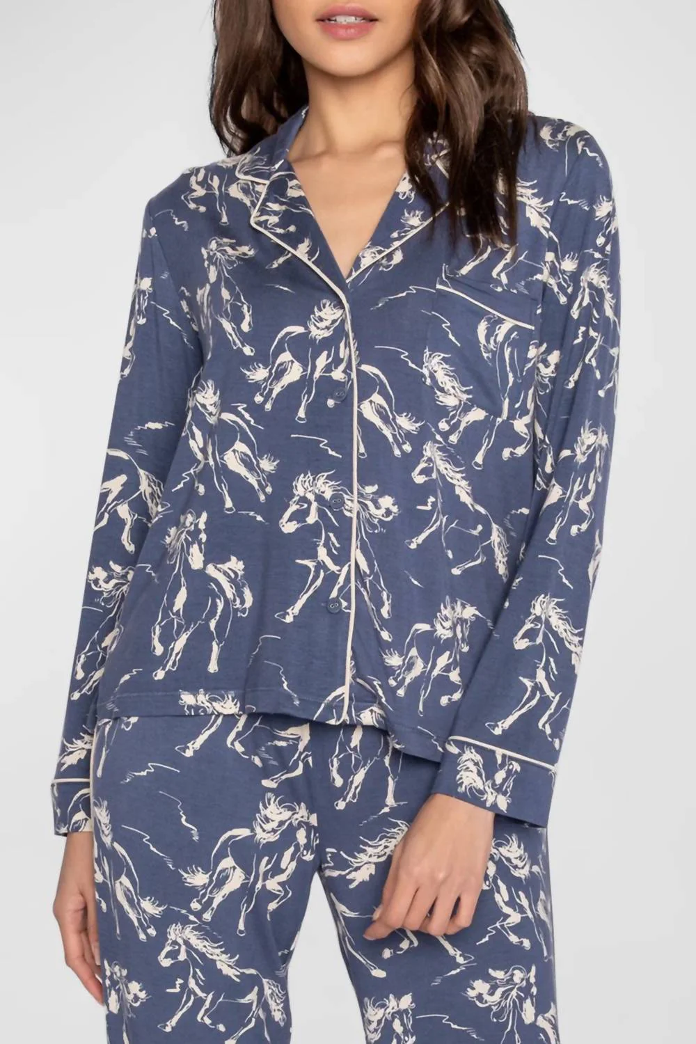 Run Wild Pajama Long Sleeve Top In Dark Denim