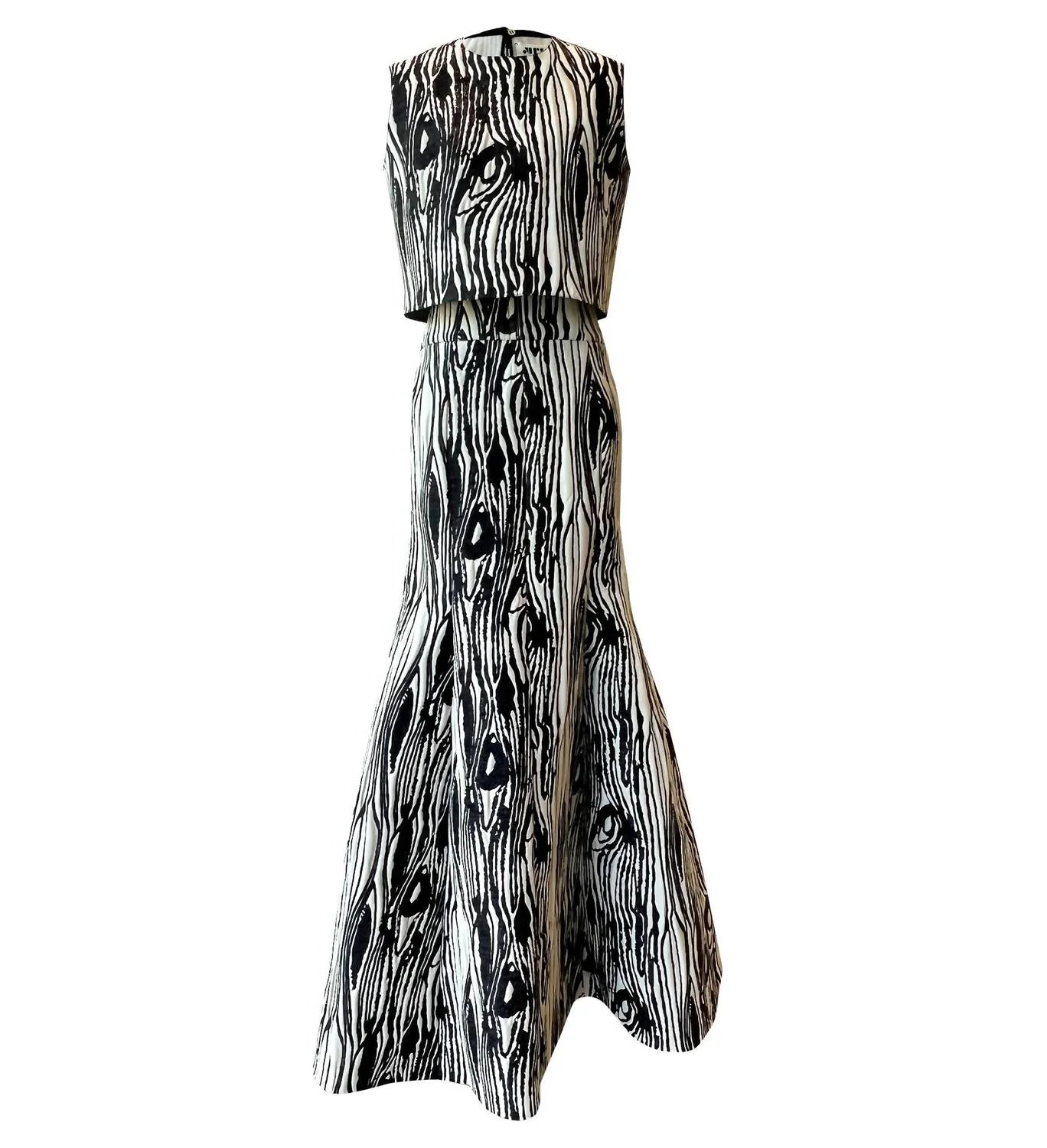 Women's Moire Lurex Long Skirt In Ivory/ Black