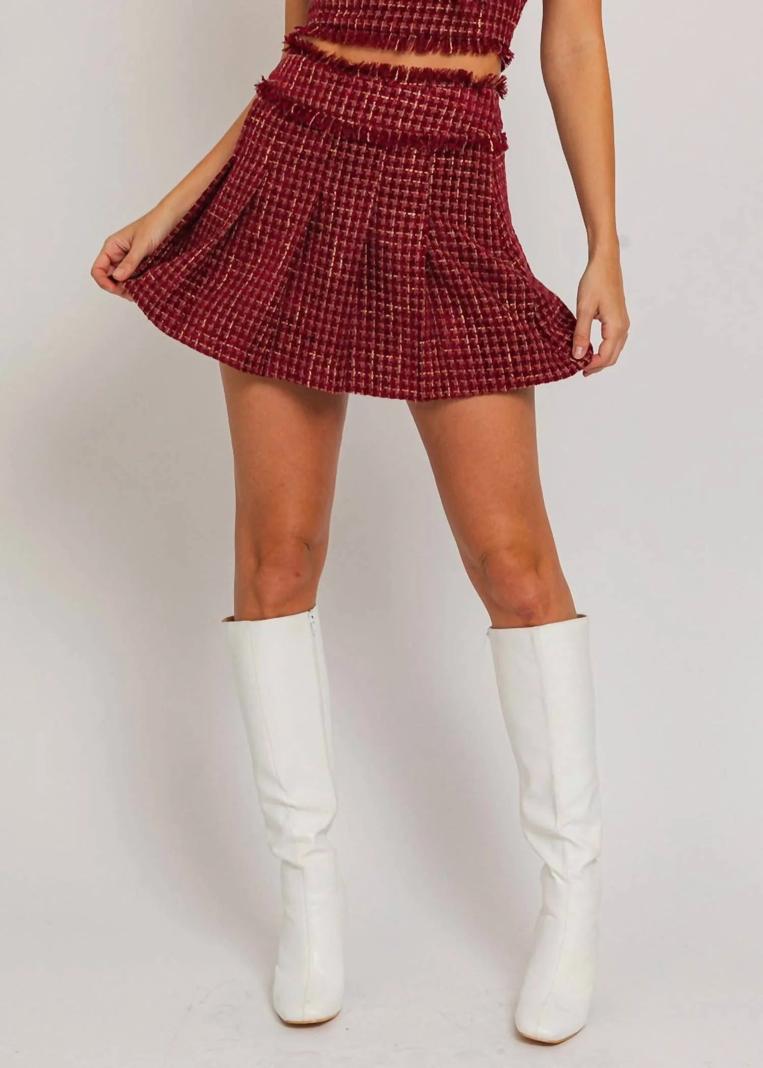 Tweed Skirt In Red Burgundy