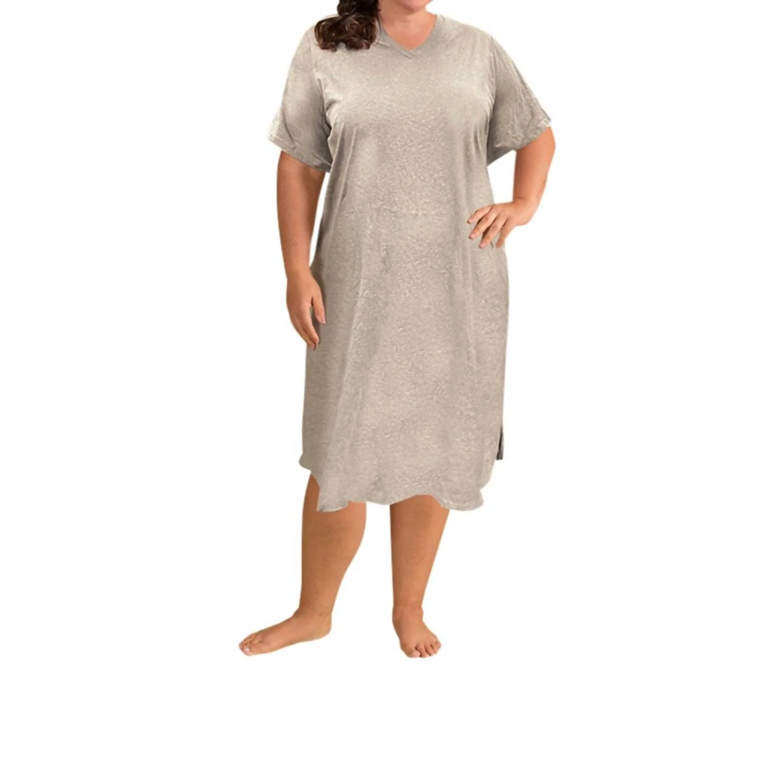 Cotton Ultra Soft Short Sleeve Sleep Tee - Plus In Grey