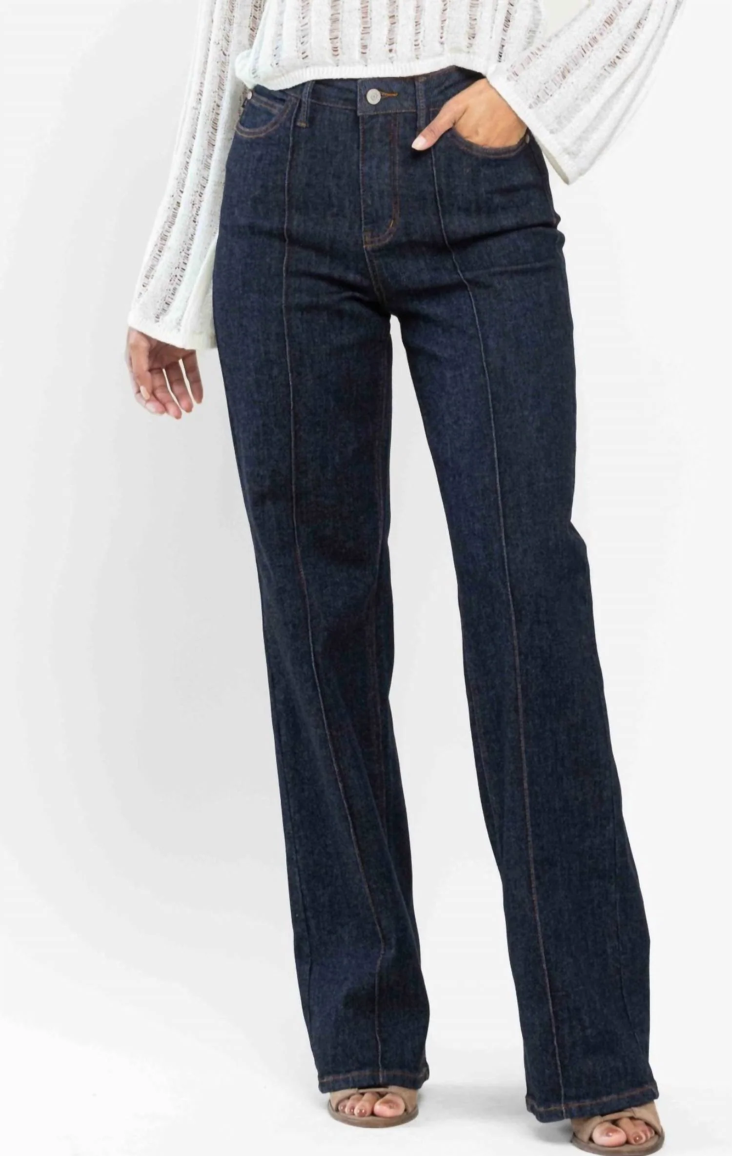 Dart Wide Leg Denim In Dark Wash