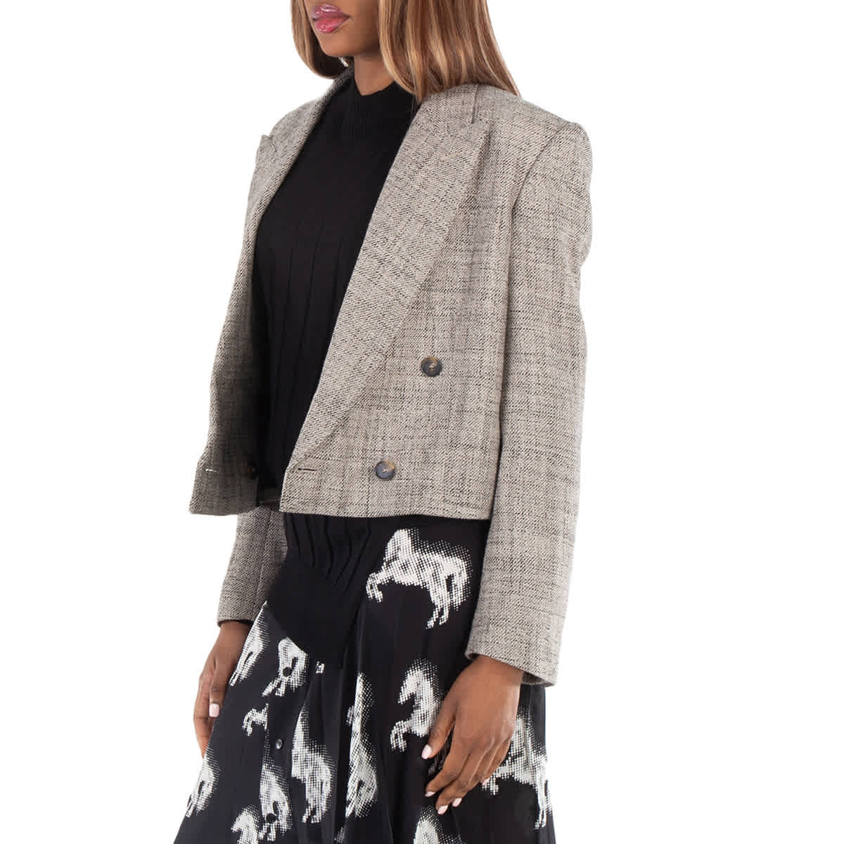 Stella McCartney Beige Double-Breasted Cropped Boxy Blazer