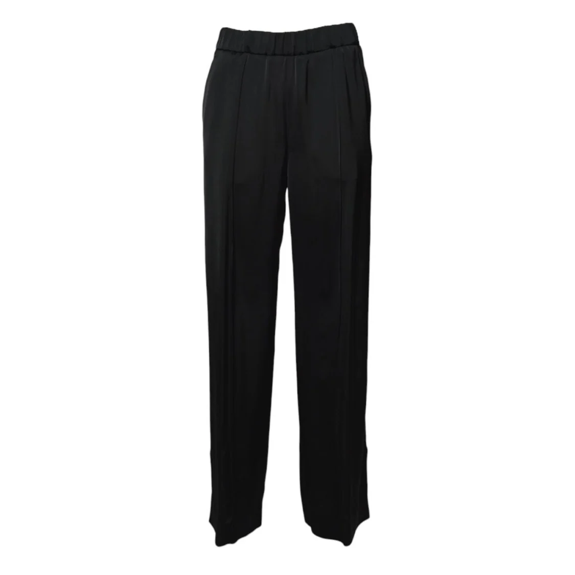 Black Viscose Satin Flare Trousers