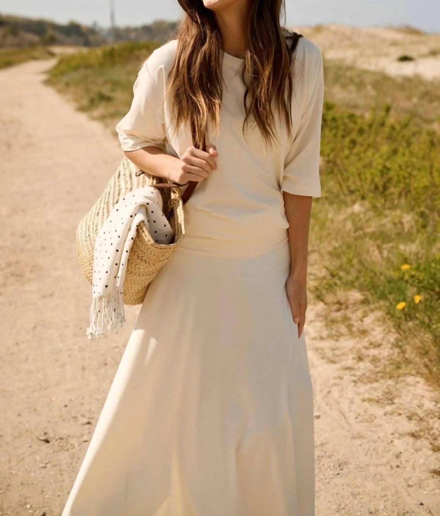 Women Midi Waistband Jersey Skirt In White