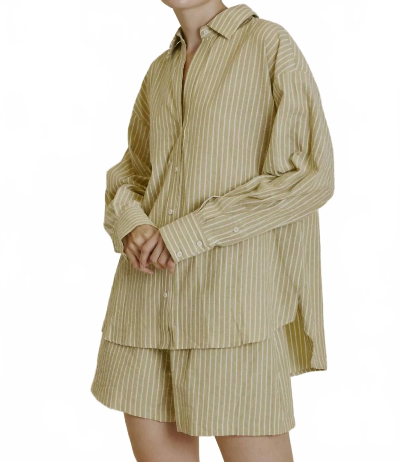 Striped Shirt And Shorts Grove Set In Green