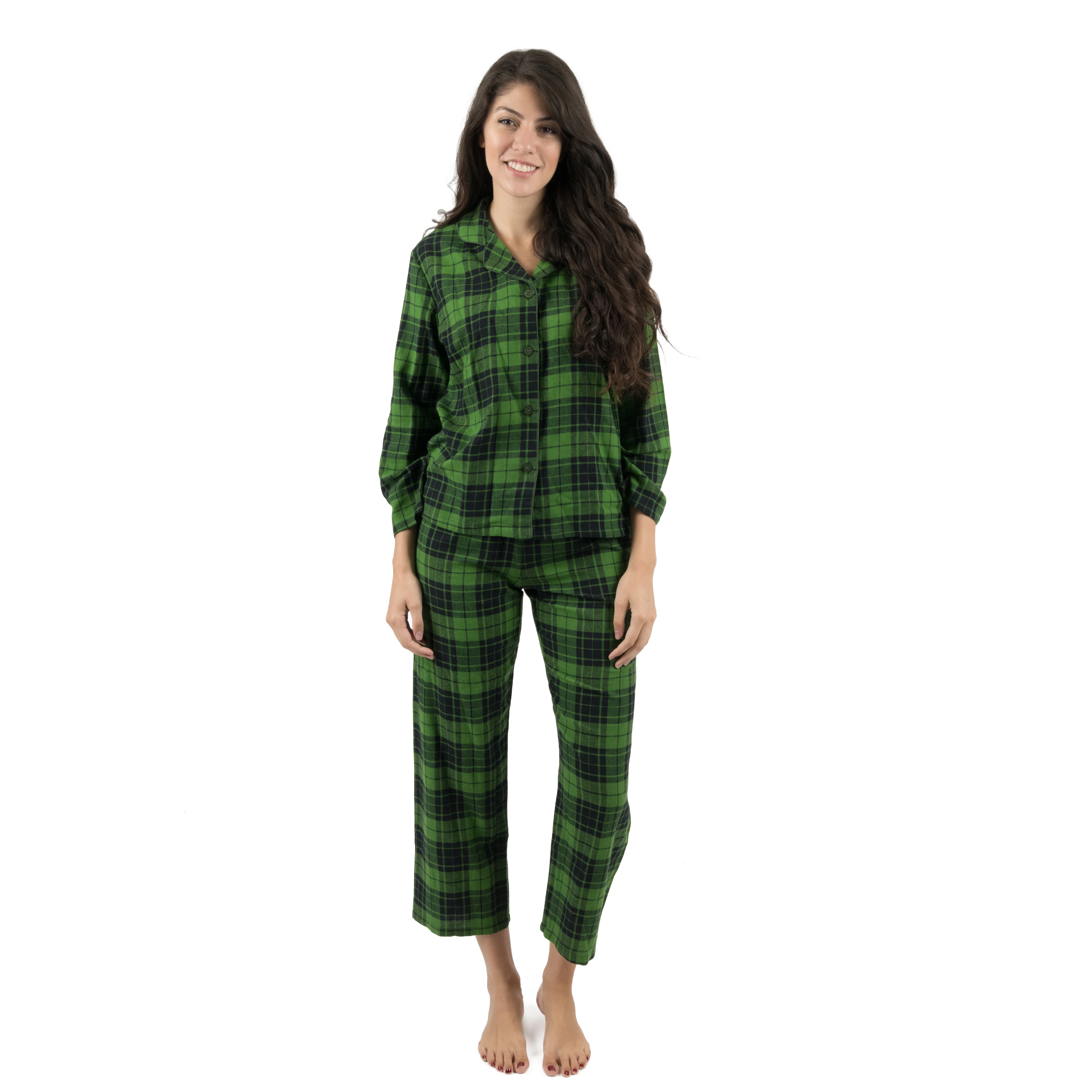 Christmas Womens Two Piece Flannel Pajamas Plaid