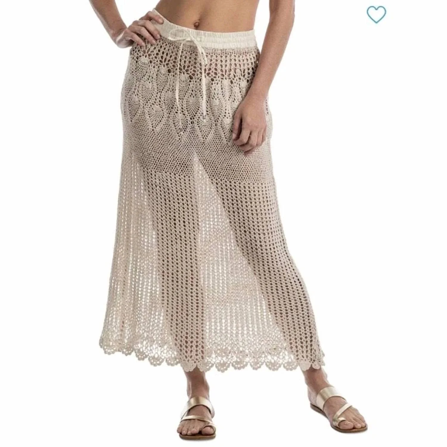 Crochet Drawstring Maxi Skirt In Beige