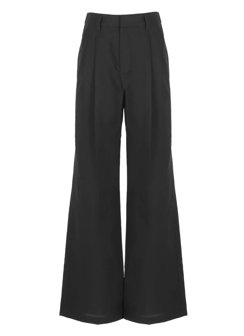 Wide-Leg Black Cotton Pants
